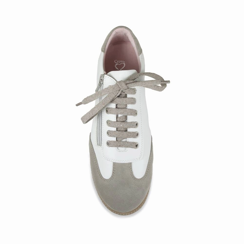 Pixie: White Leather & Taupe Suede No Pressure