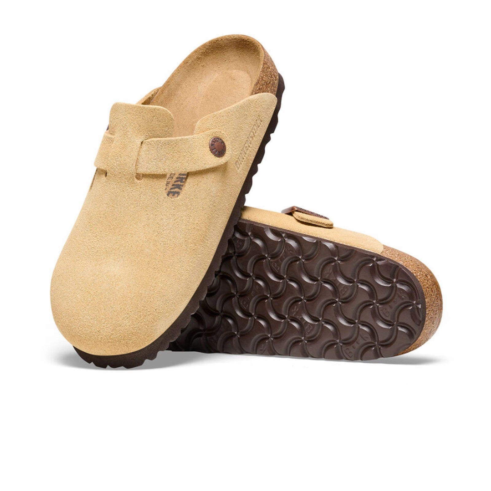 Birkenstock Boston Narrow Clog (Women) - Latte Cream Suede Heel Safe Slip Resistant