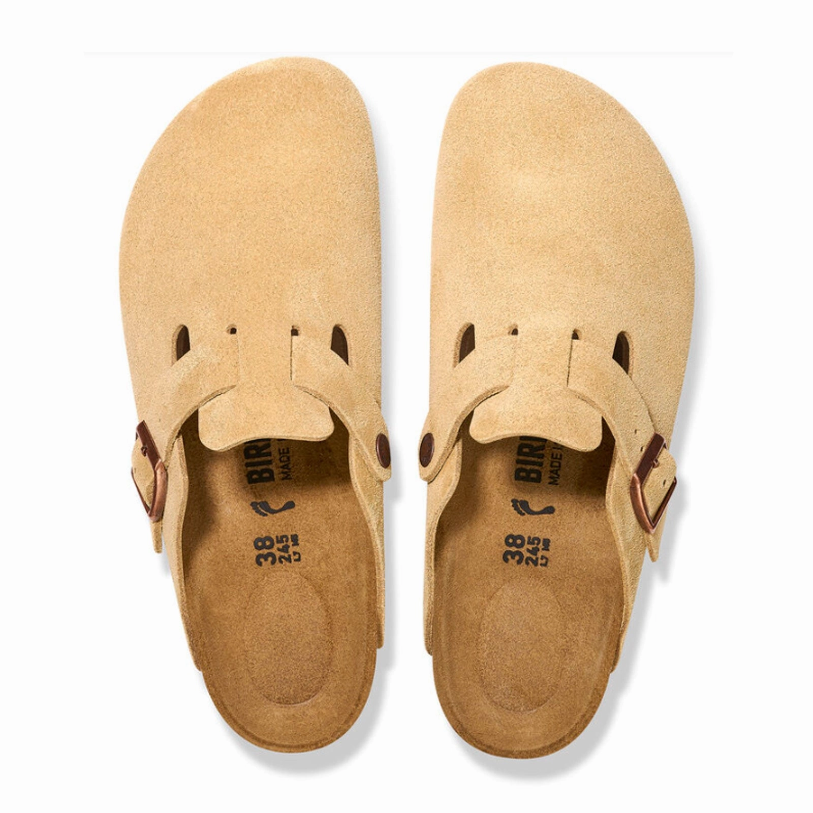 Compact Flight Day Birkenstock Boston Narrow Clog (Women) - Latte Cream Suede