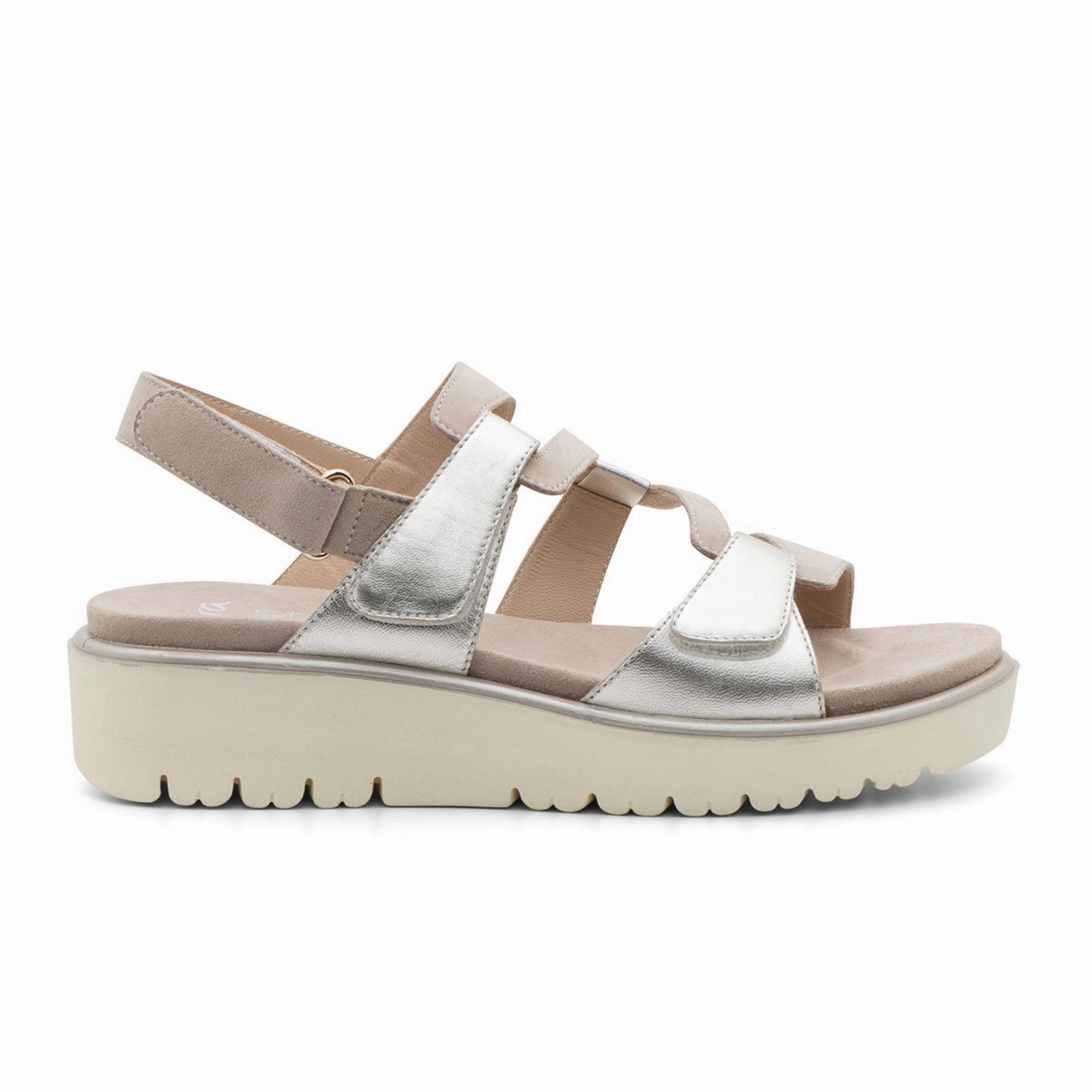 Comfortable Breathability Ara Bayview Wedge Sandal (Women) - Platinum/Sand Metallic