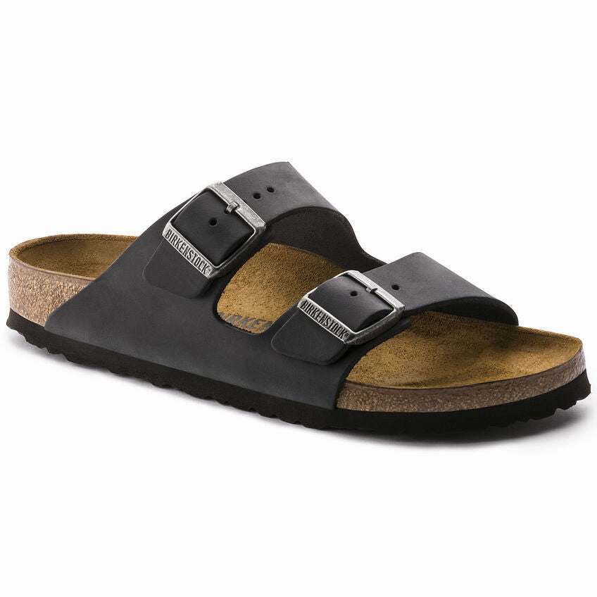 Birkenstock Arizona Black Oiled Leather Motion Guide Grooves Anti Torsion Tpu Plate