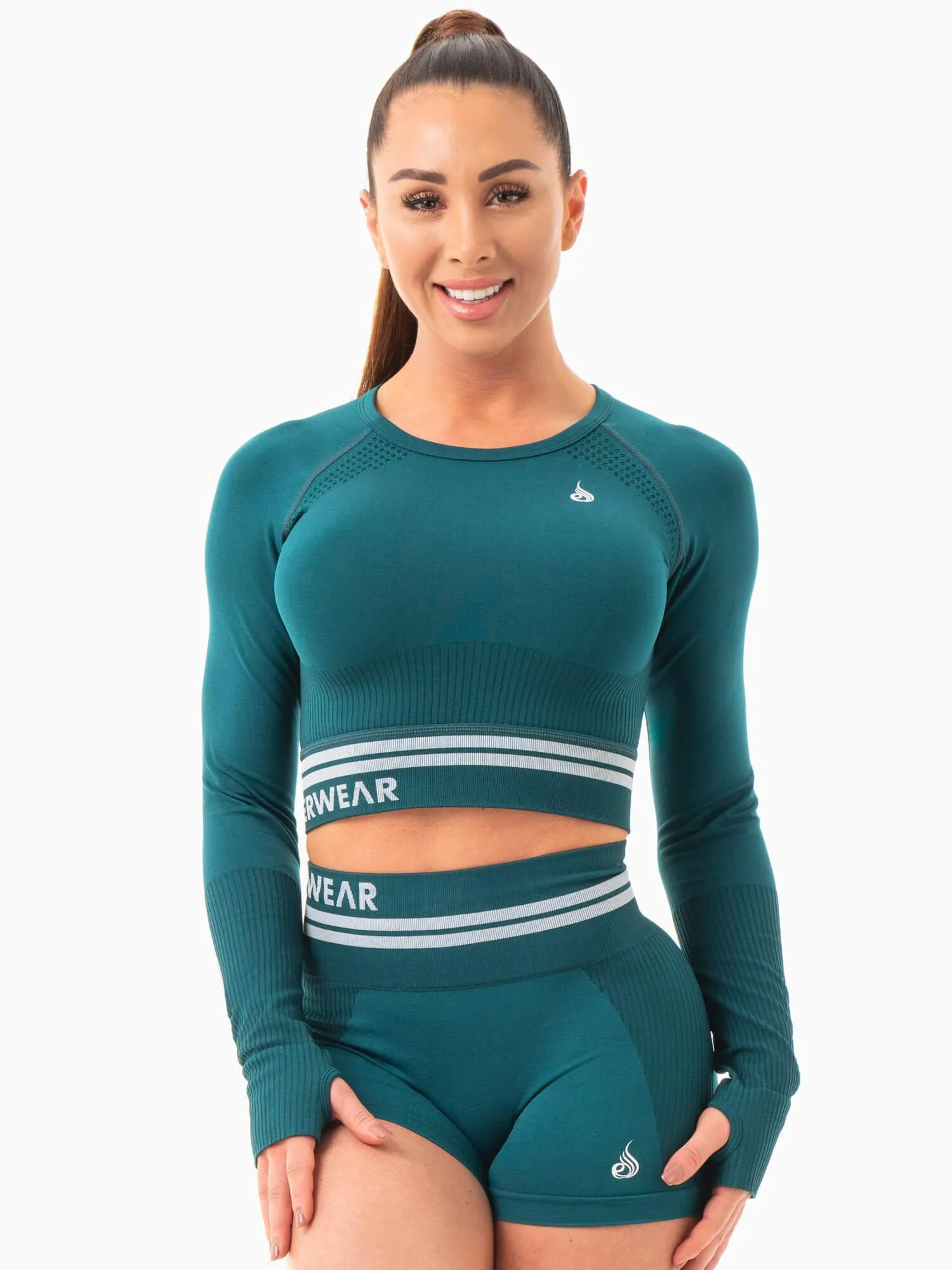 Basic Dress Freestyle Seamless Long Sleeve Crop - Emerald Green