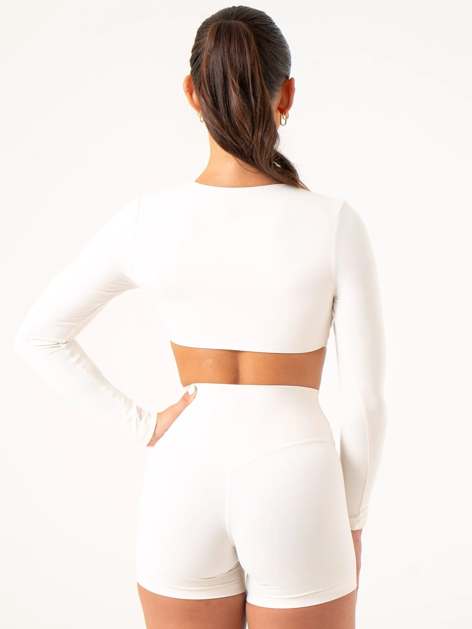 NKD Knot Long Sleeve Top - Off White Low Profile Waistband Integration
