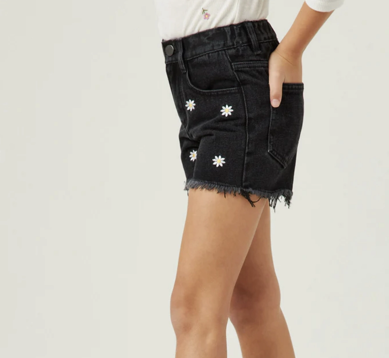 Floral Embroidered Frayed Denim Shorts Cheerleader clothes for kids Glossy