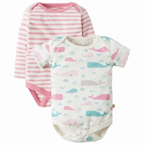 Silk Frugi Baby Teeny Long Sleeve   Short Sleeve Little Whale Bodysuit 2-Pack