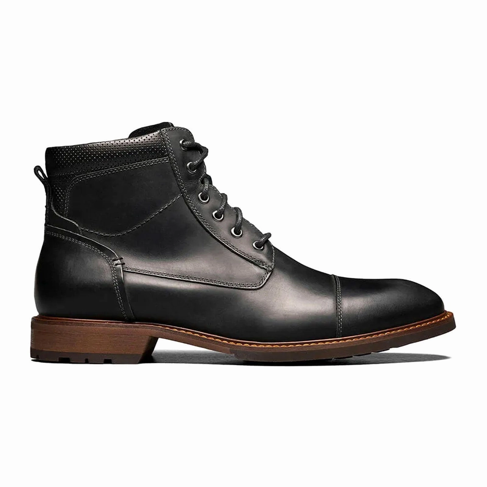 Water Safe Florsheim Lodge Cap Toe Lace Up Boot (Men) - Black Crazy Horse
