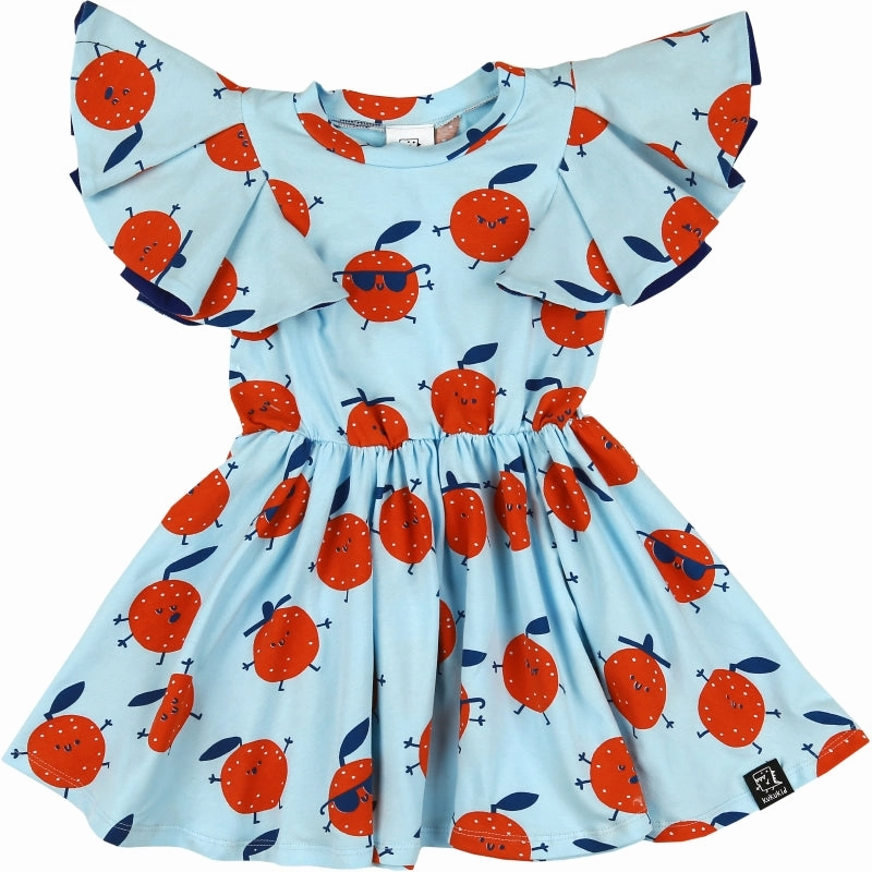 Cowboy wear for kids Kukukid Kids Girl Pompom Dress in Light Blue Oranges