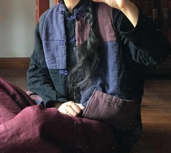 Babakud Women Retro Patchwork Cotton Linen Loose Vest interest preparation