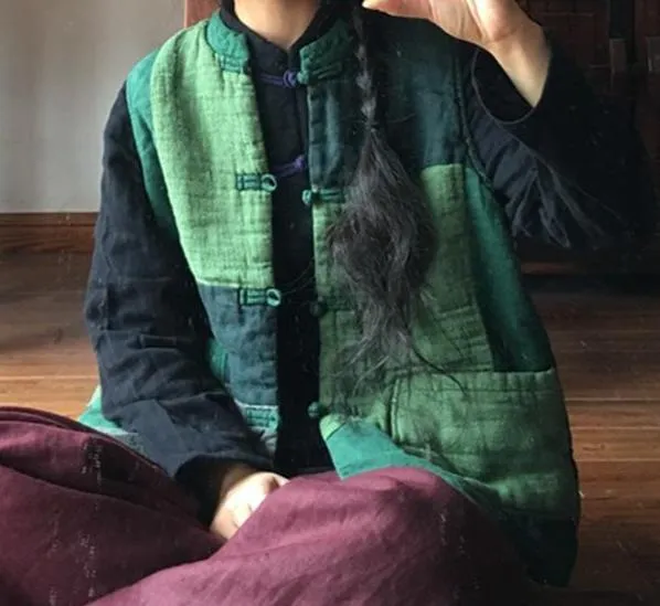 Babakud Women Retro Patchwork Cotton Linen Loose Vest Anti Pilling Finish Character