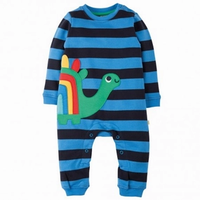 Sleepwear for kids Frugi Baby Snug Cosy Romper - Sail Blue Bold Stripe Dino
