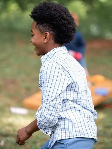 Founders Kids Fishing Shirt - Windowpane Posy Green Washable