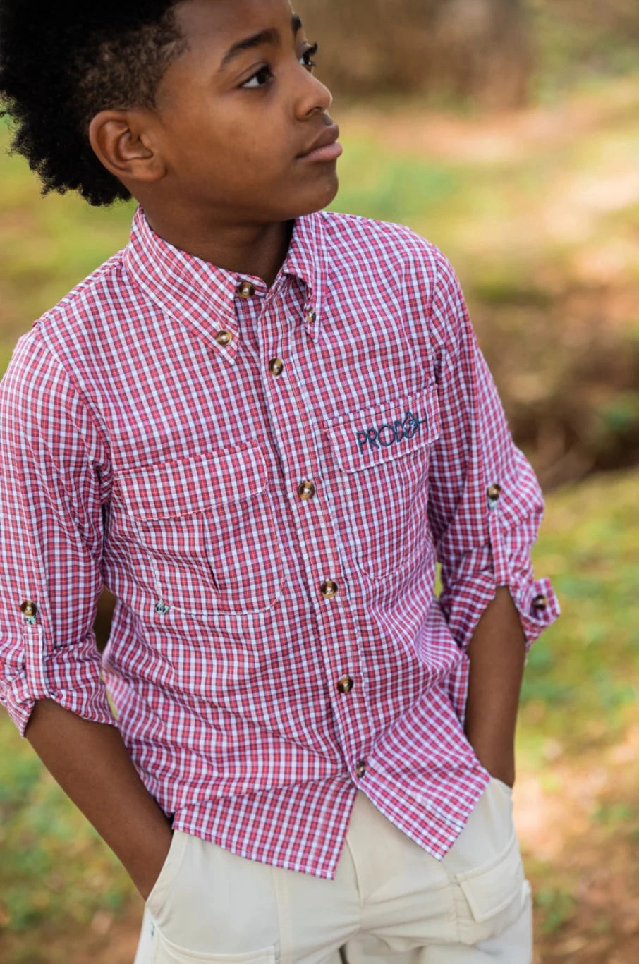 Spring kids' clothing Founders Kids Fishing Shirt - Winterberry Plaid