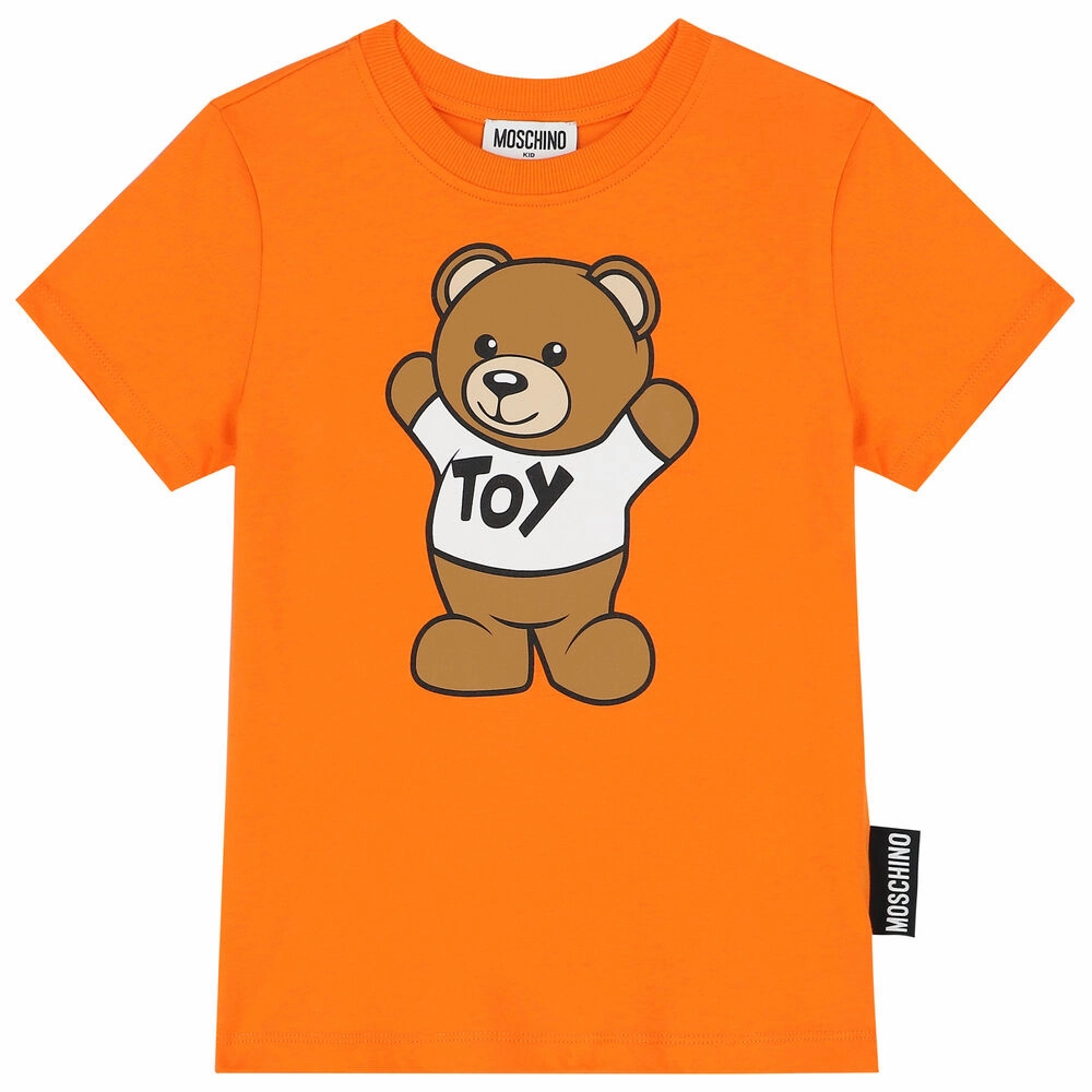 Moschino Kids Teddy Bear Logo T-Shirt - Orange Buttoned Line - dry