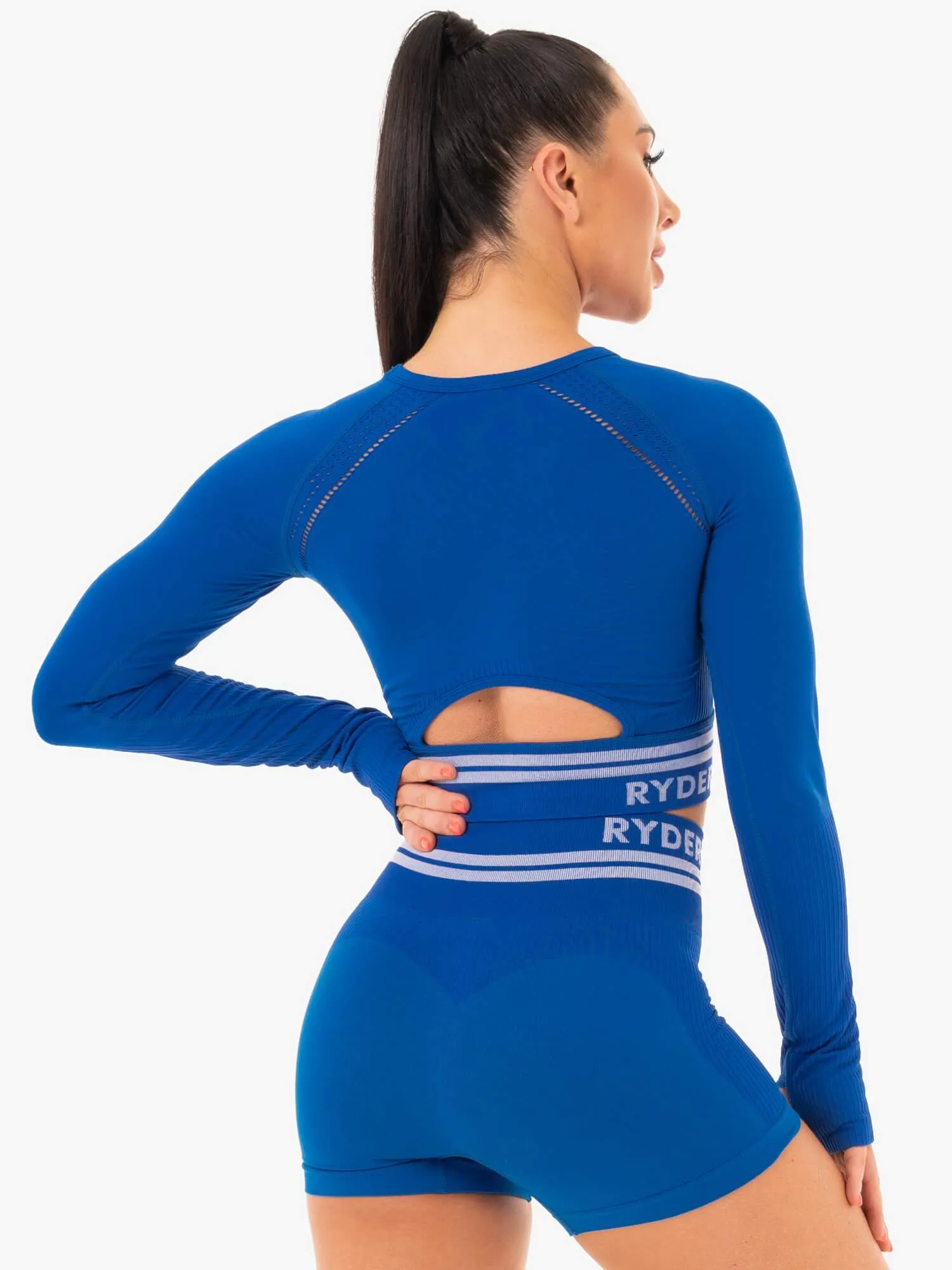 Quick Dry Performance Freestyle Seamless Long Sleeve Crop - Blue