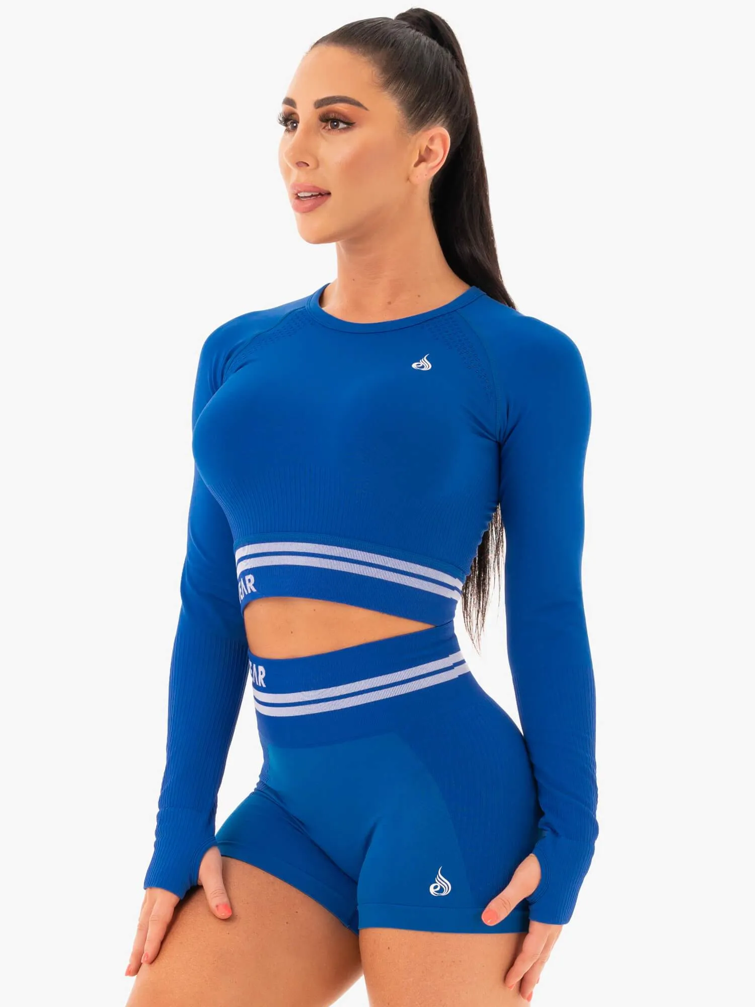 Freestyle Seamless Long Sleeve Crop - Blue EcoFriendly Dye Process Durable Stitch Pattern