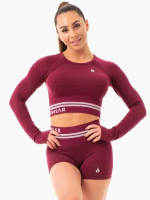 Freestyle Seamless Long Sleeve Crop - Burgundy Slim Fit Design