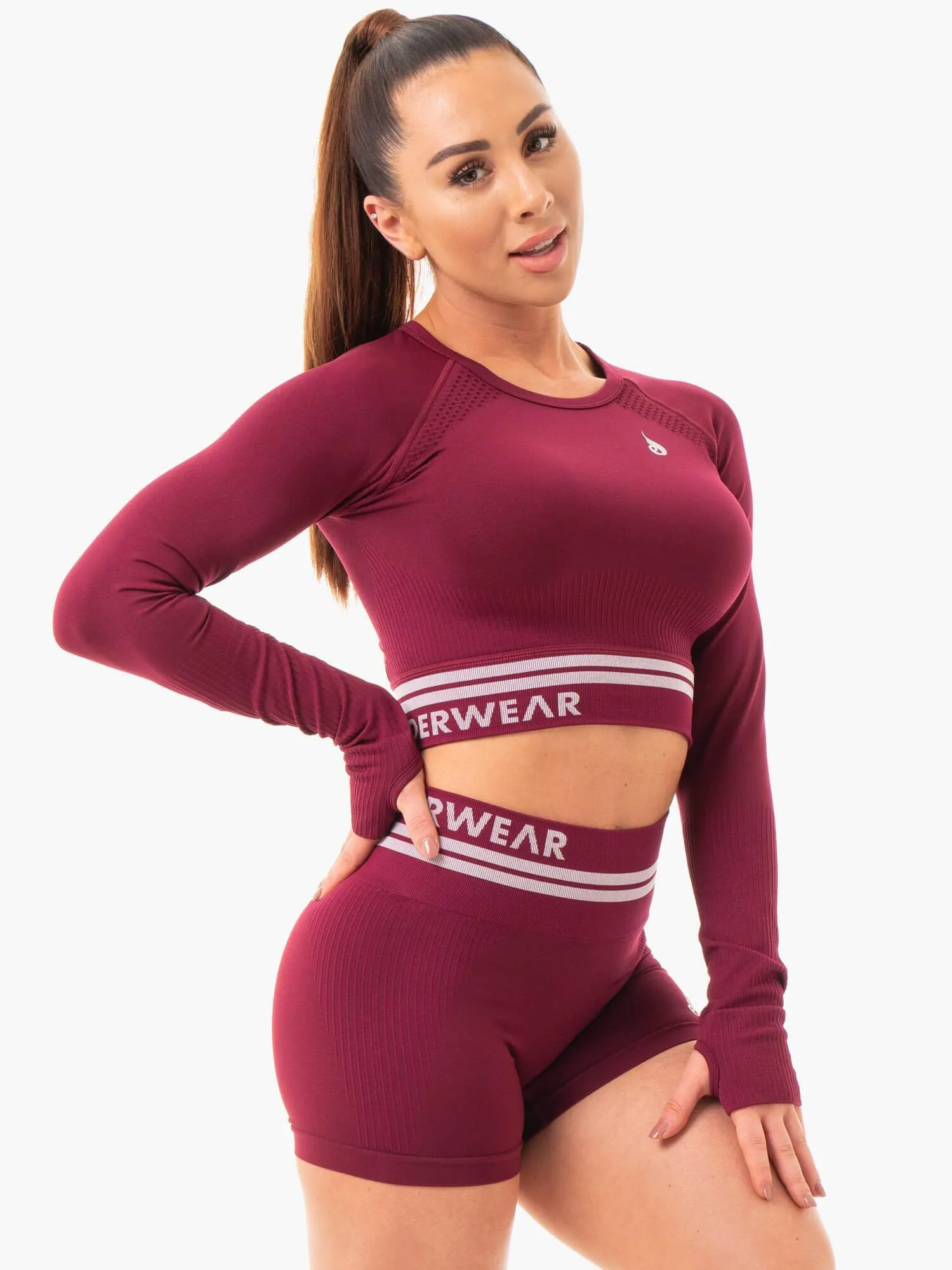 Thermal Regulation Fabric Freestyle Seamless Long Sleeve Crop - Burgundy