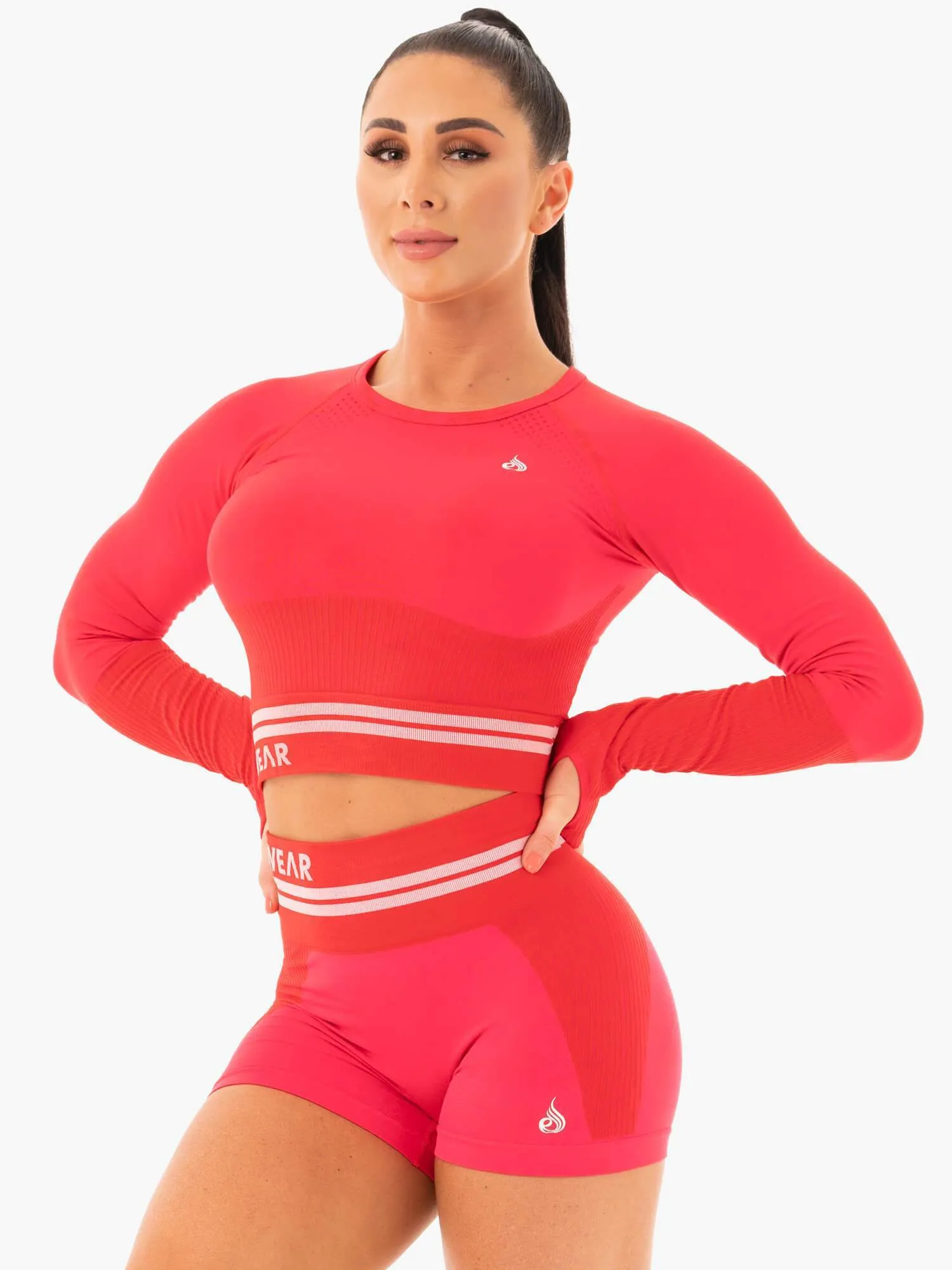 Freestyle Seamless Long Sleeve Crop - Red Bonded Seam Construction
