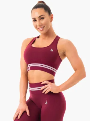 Comfort Fit Adjustable hook Freestyle Seamless Longline Sports Bra - Burgundy