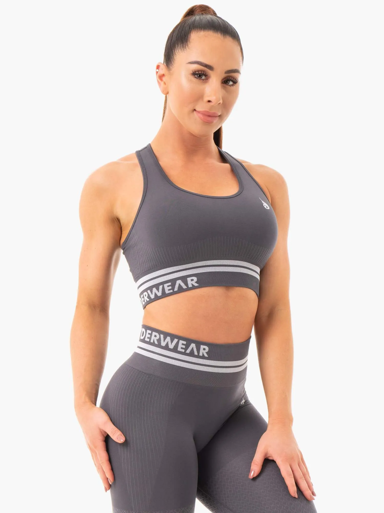 Freestyle Seamless Longline Sports Bra - Charcoal Spaghetti straps Fully Encapsulated Cups