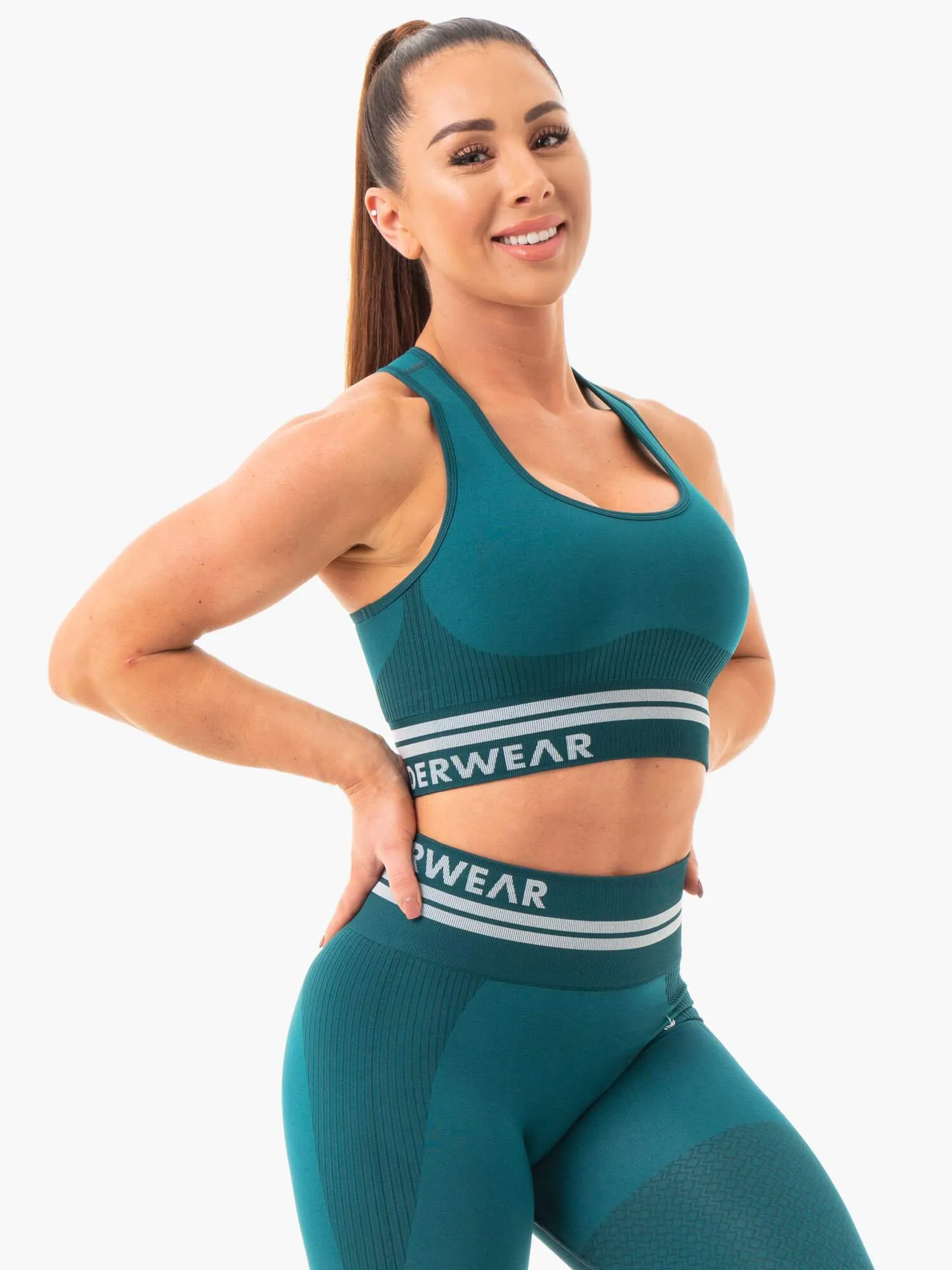 Flexible Underwire Non-slip material Freestyle Seamless Longline Sports Bra - Emerald Green