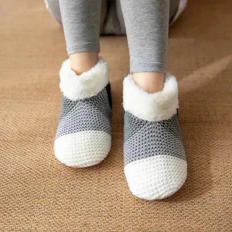 Women's Color-matching Knitted Plush Floor Socks Home Indoor Warm Non-slip Carpet Socks Winter Fashion Winter Path Snow Warm Lining