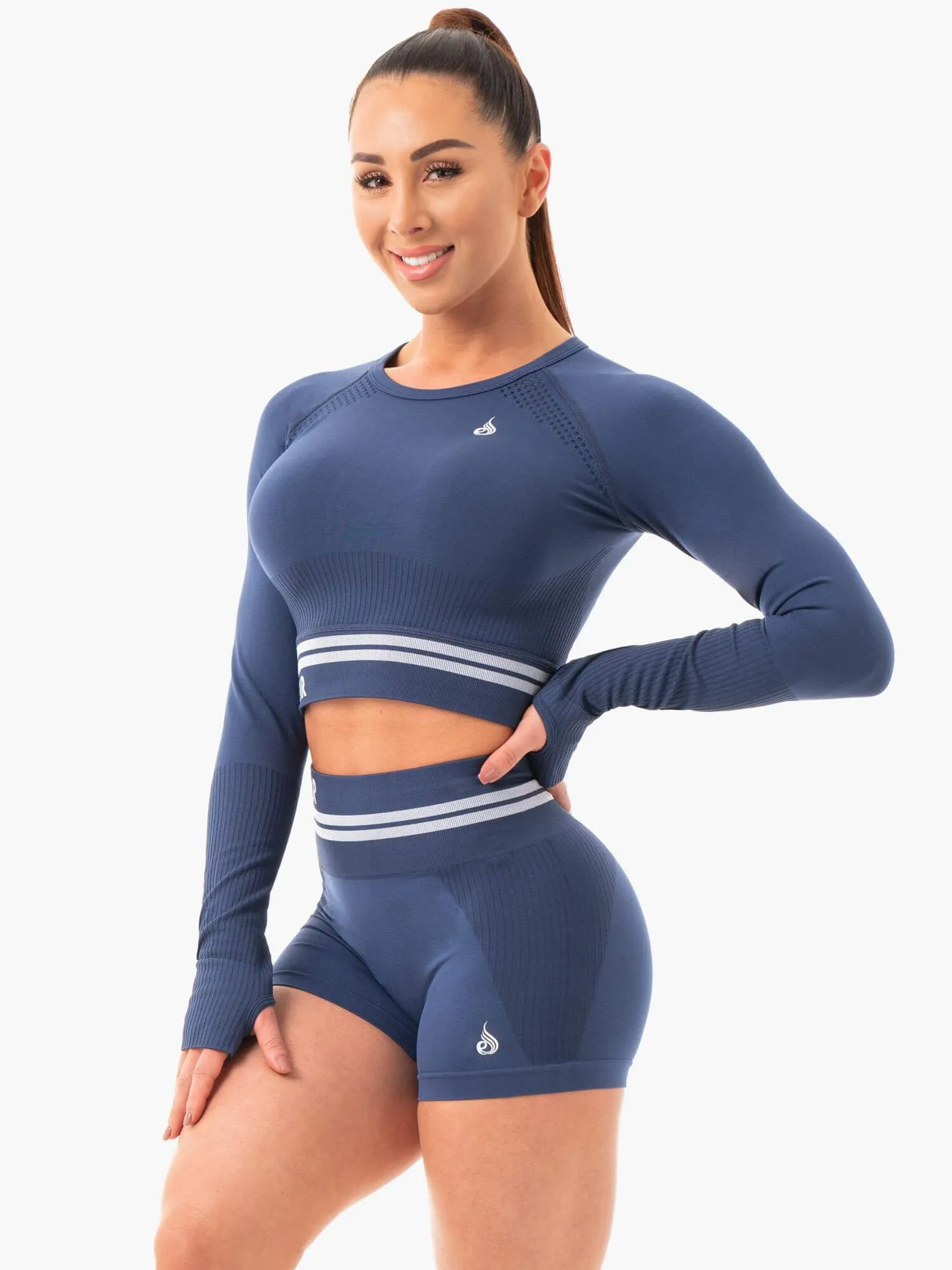 FrictionReducing Freestyle Seamless Long Sleeve Crop - Steel Blue