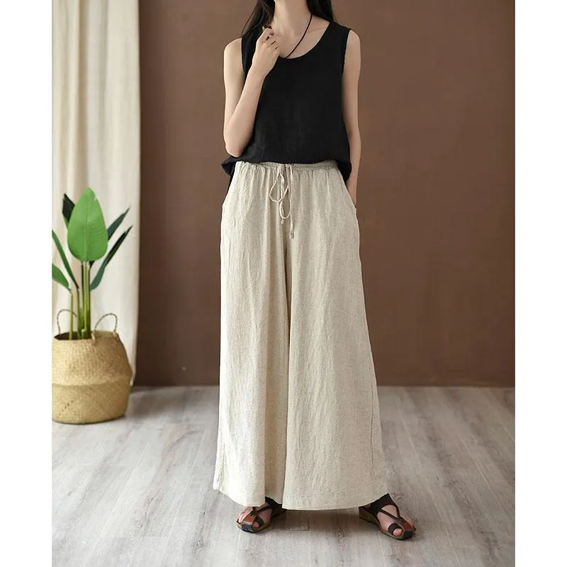 Women Cotton Linen Wide Leg Pants Boho chic
