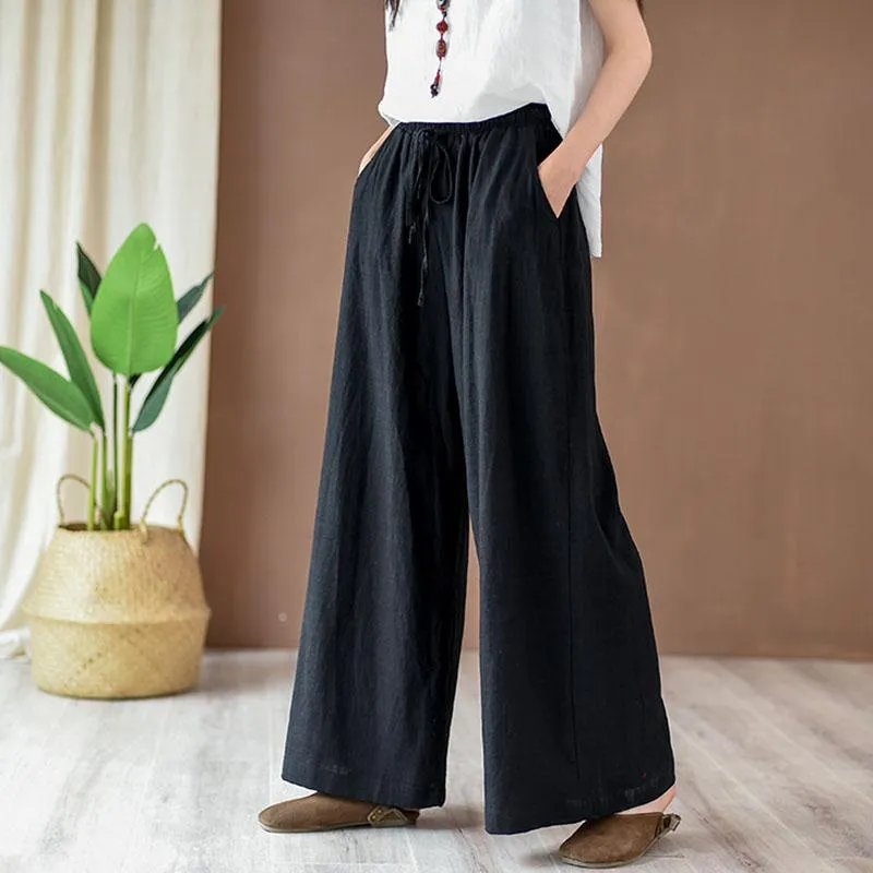 AllDayComfort CompressionFitFabric Women Cotton Linen Wide Leg Pants