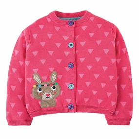 Frugi Baby Girls Raspberry Bunny Little Betsy Cardigan Quick - dry Loungewear for kids