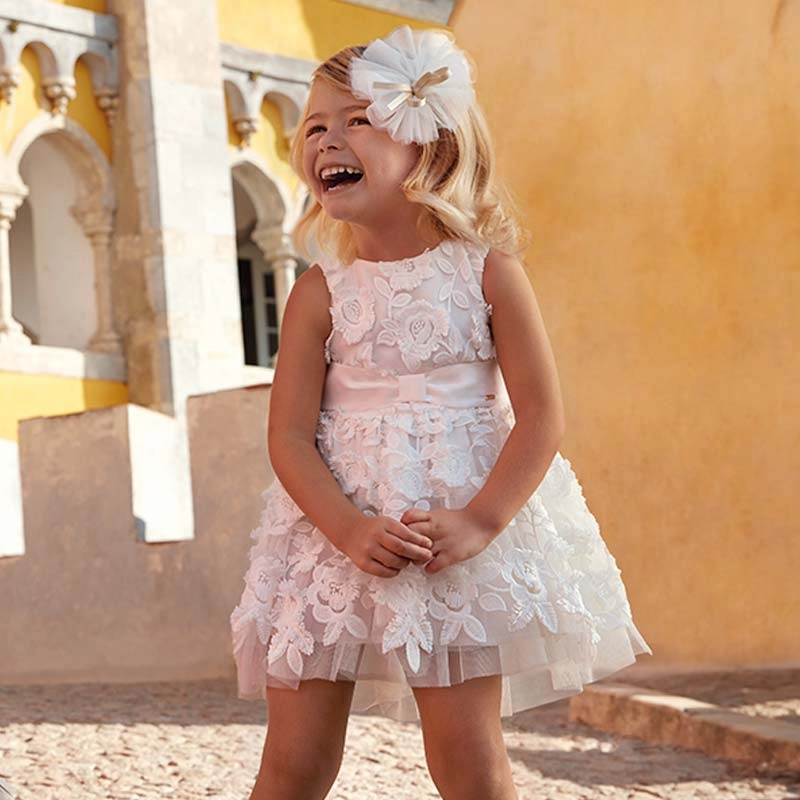 Mayoral 3907-091 Kids Girl Embossed Tulle Flowers Dress Cozy hand - washable