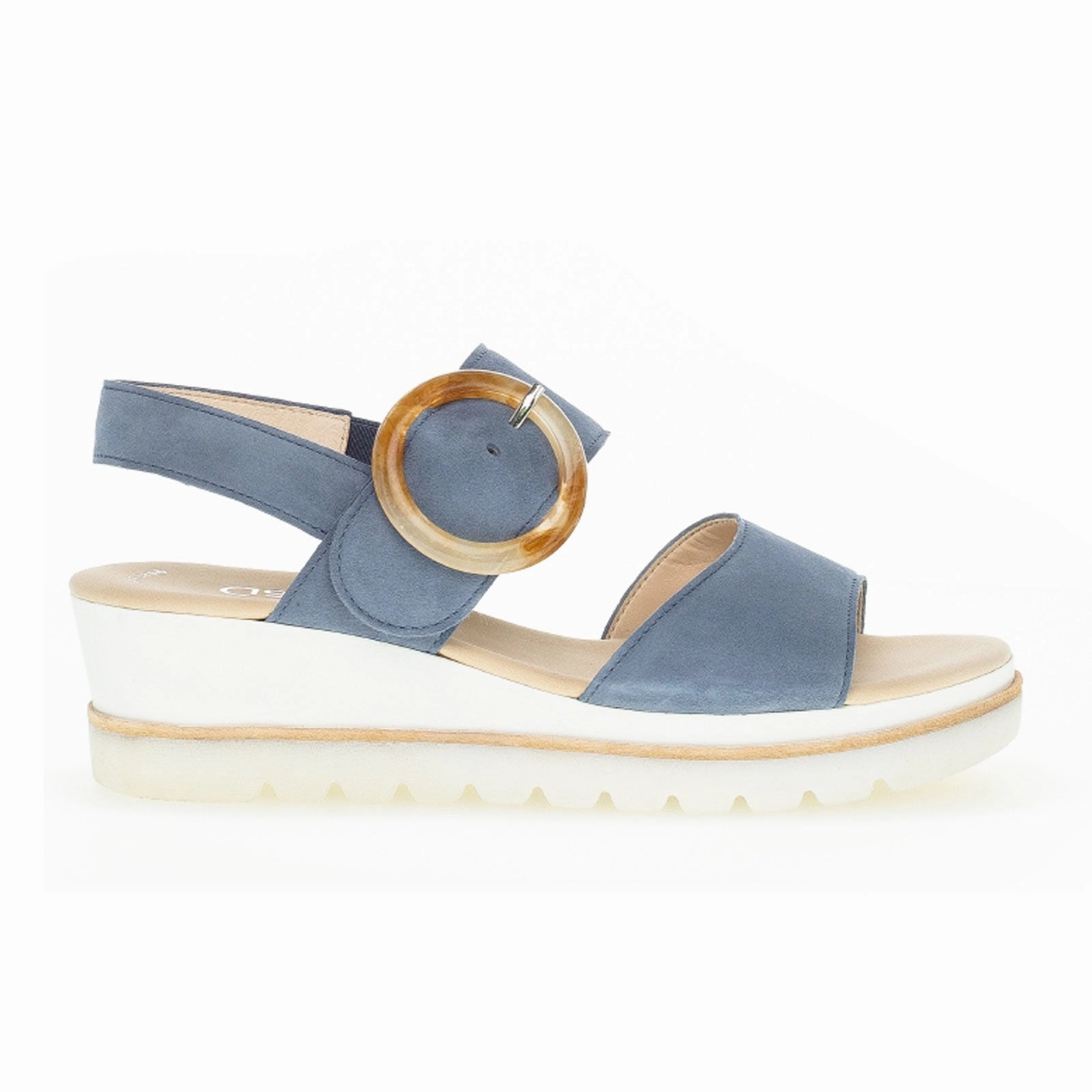 Summer Slide Style Beach Travel Footwear Gabor 645 Platform Wedge Sandal (Women) - Blue Leather
