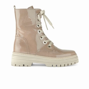 Gabor 721 Lace Up Combat Boot (Women) - Beige Patent Harbor Path Flexible Style