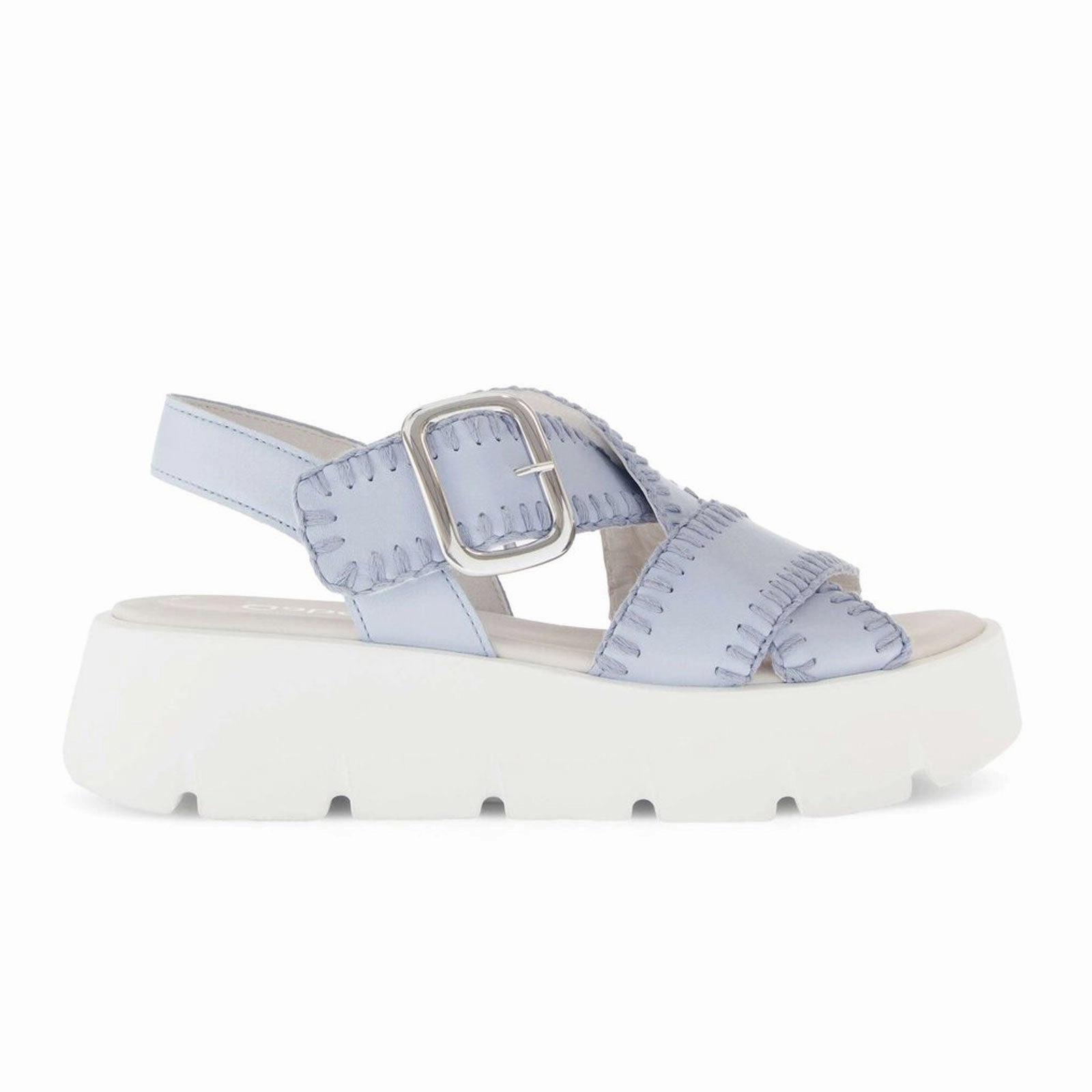 Flexible Material Comfort Sandal Shoes Gabor 751 Stitch Platform Backstrap Sandal (Women) - Caspian Nappa/Sky