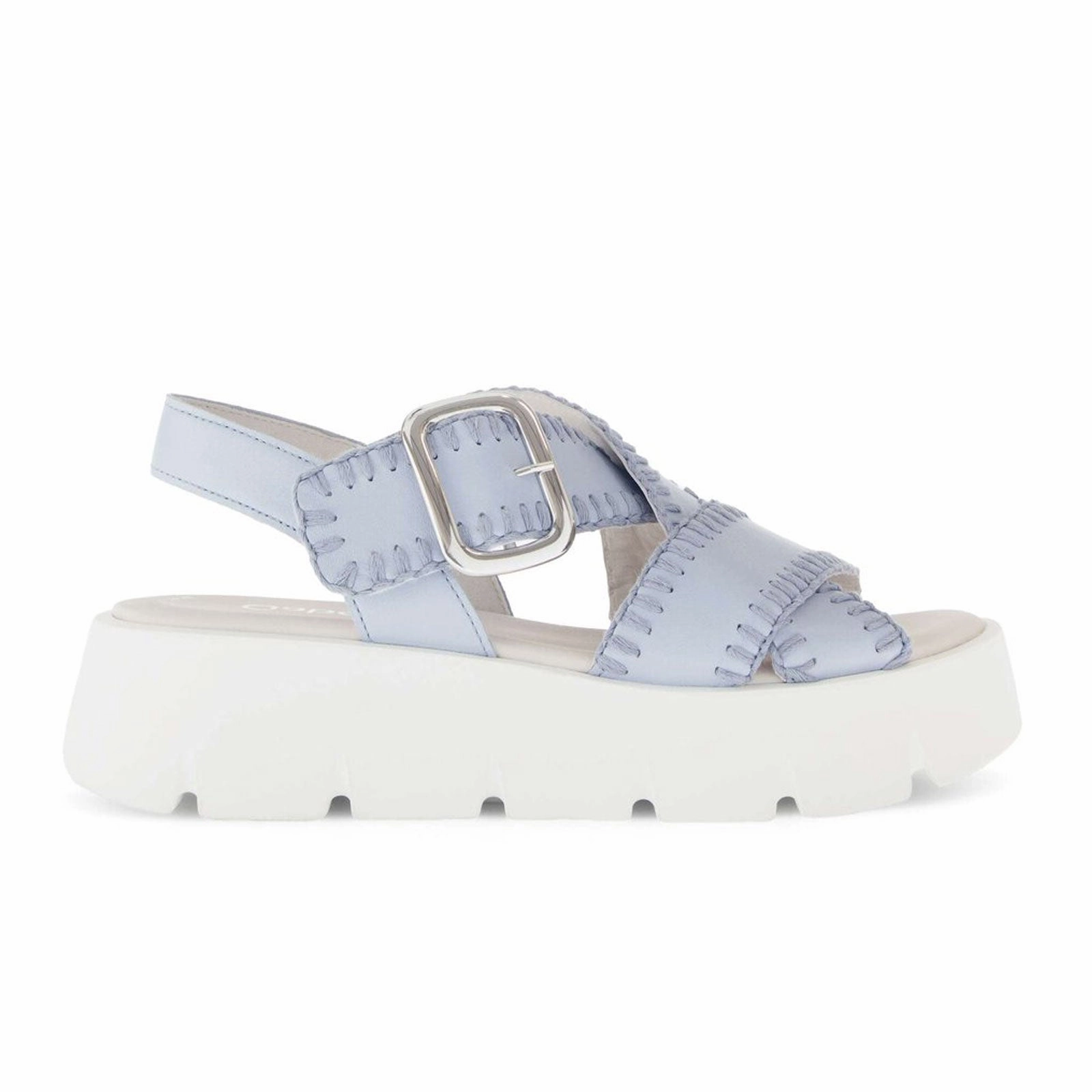 Gabor 751 Stitch Platform Backstrap Sandal (Women) - Caspian Nappa/Sky Ankle Support Mule Design