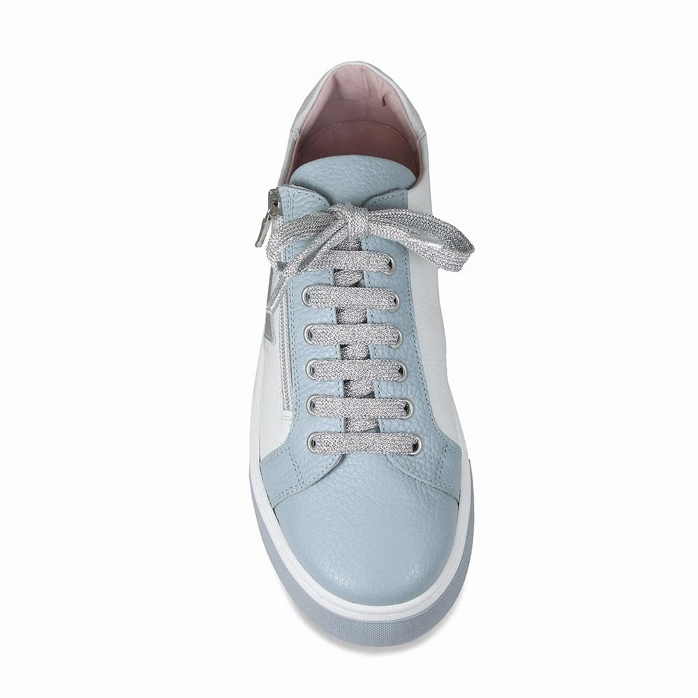 Tennis Court Galaxy: Pale Blue & White Leather