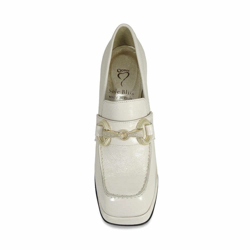Genevieve: Cream Patent Leather Comfortable Office Slip-ons