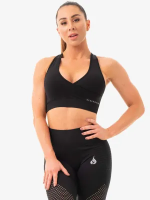 Geo Seamless Sports Bra - Black Microfiber fabric All-Day Band