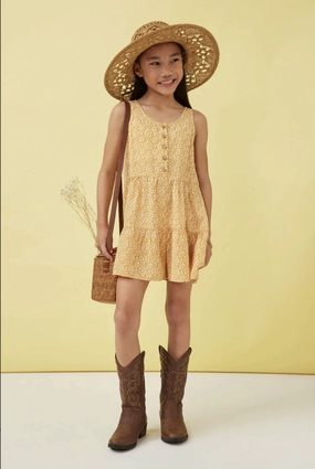 Girls Ditsy Floral Buttoned Tiered Wide Leg Romper Plus - size Metallic looking children's wear