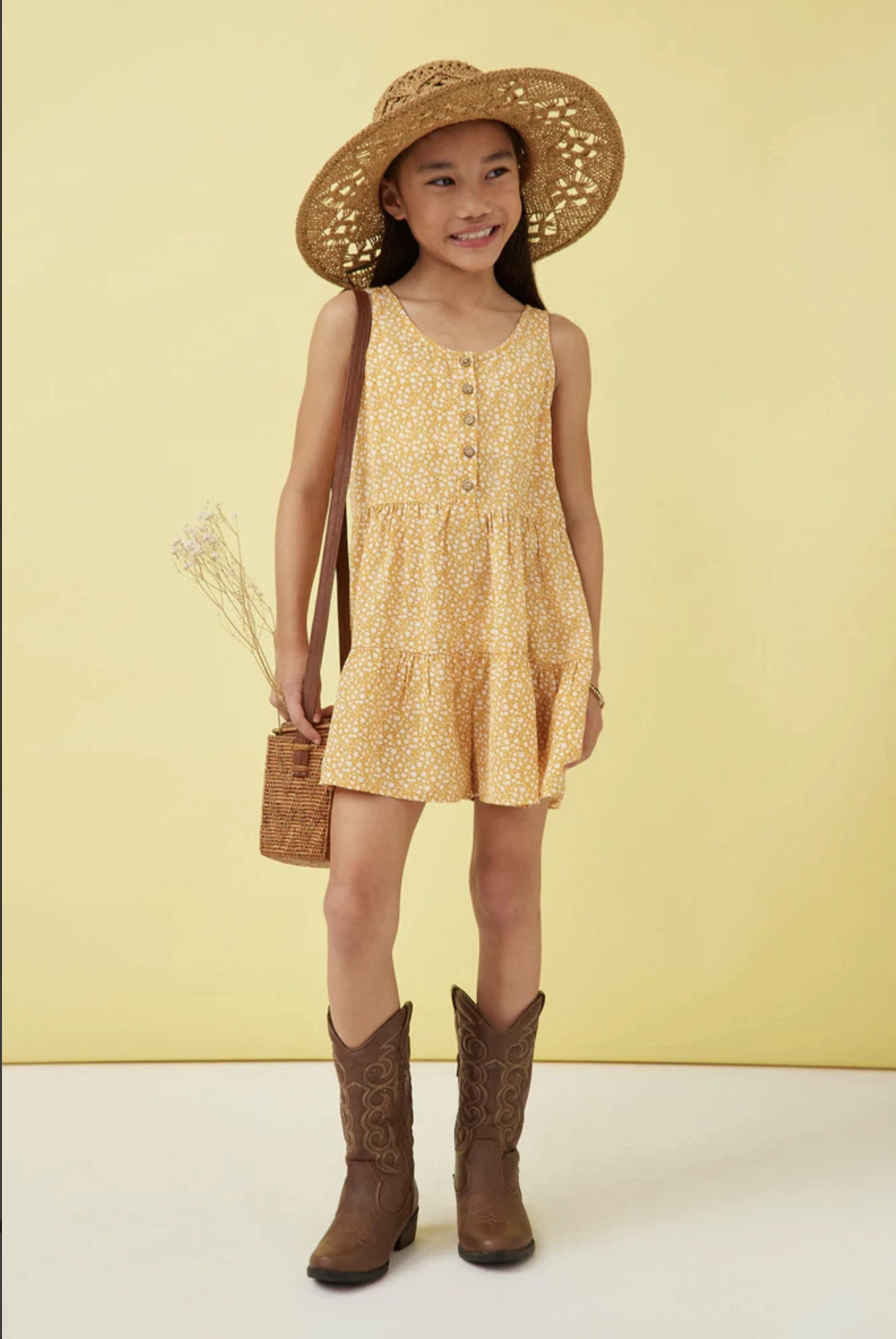 Girls Ditsy Floral Buttoned Tiered Wide Leg Romper Casual kids' attire Party - Wear