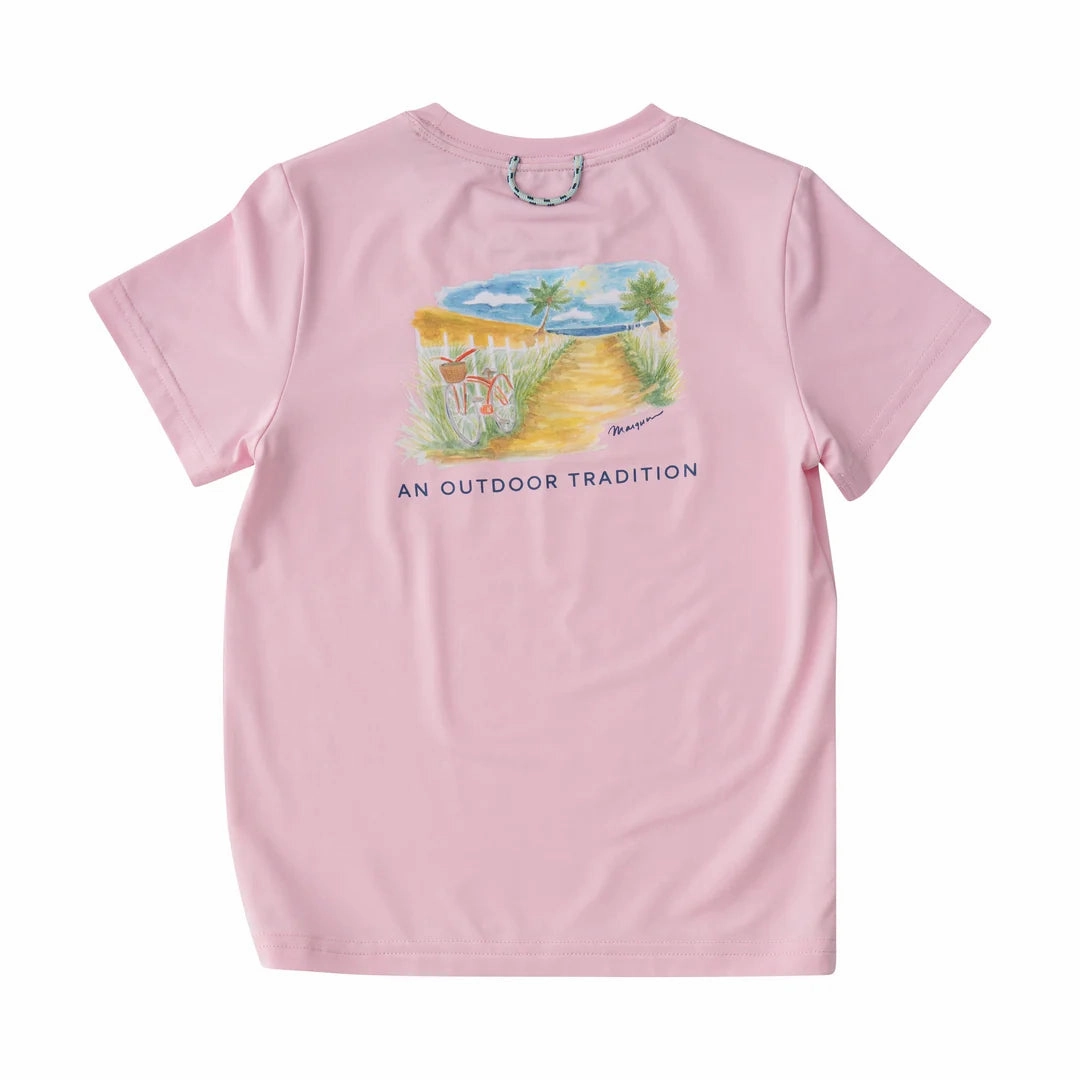 Girls Pro Performance Short Sleeve Fishing T-Shirt in Pink Lady Beach Bike Path Embroidered children's clothes