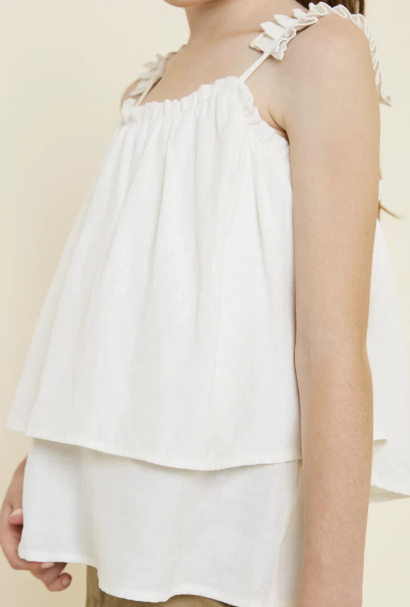 Girls Tiered Pleated Strap Tank - Off White Tie dyed kids' clothes Faux - Leather