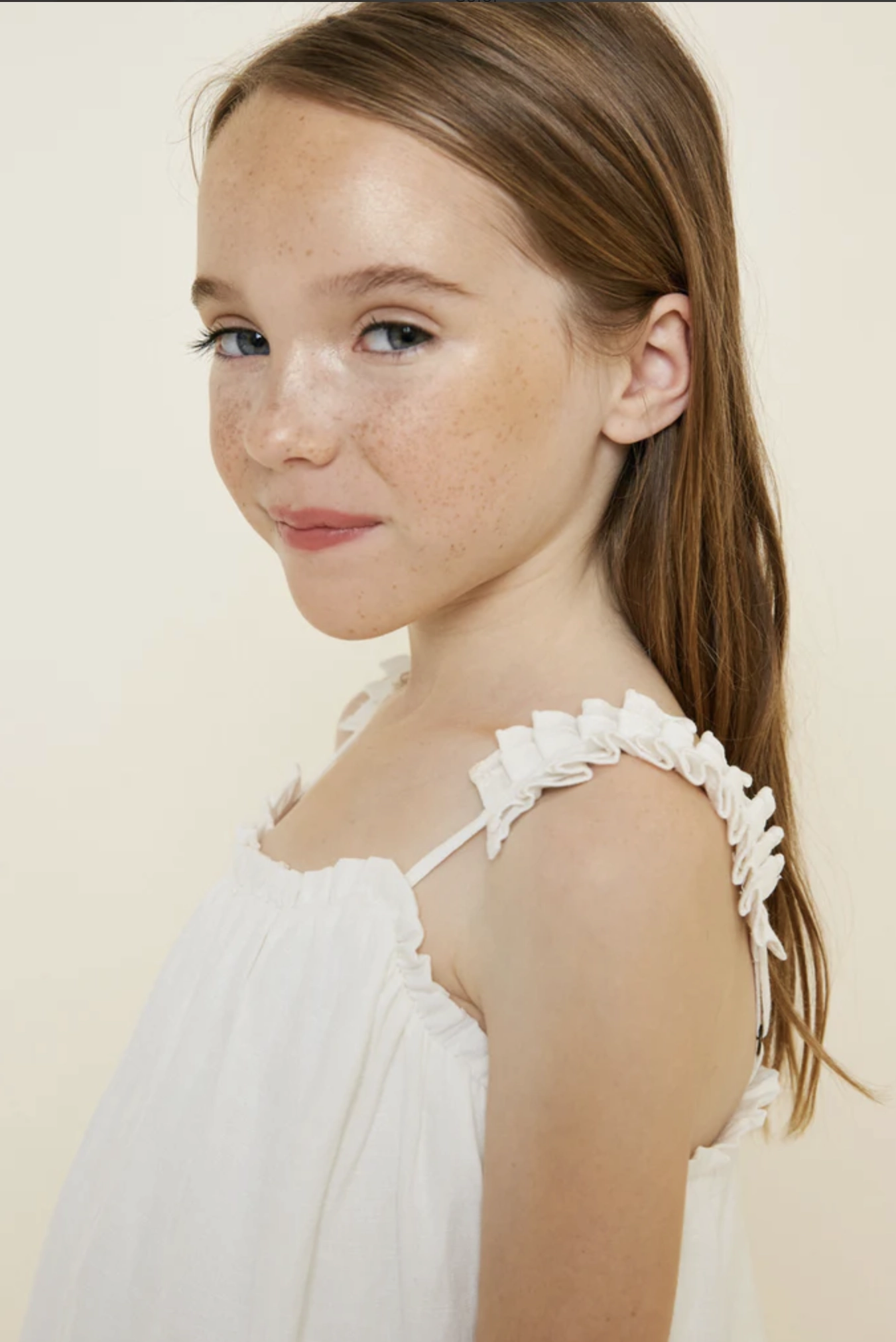 Girls Tiered Pleated Strap Tank - Off White Camping outfits for children