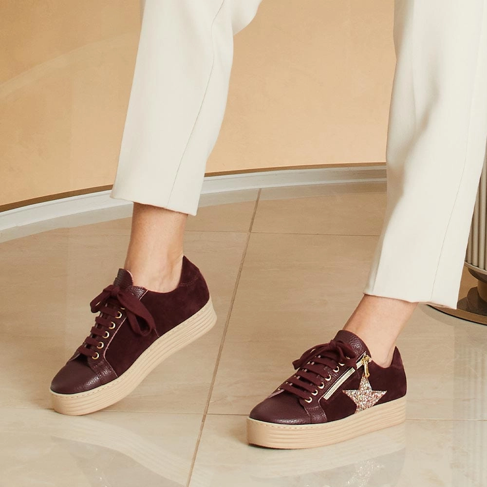 Hampton Star: Burgundy Leather & Glitter Breathable lining fabric Non Restrictive Fit