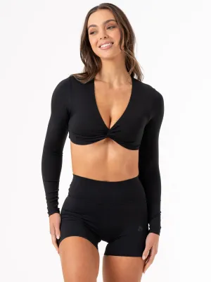 FrictionResistant Edges MoistureWicking NKD Knot Long Sleeve Top - Black