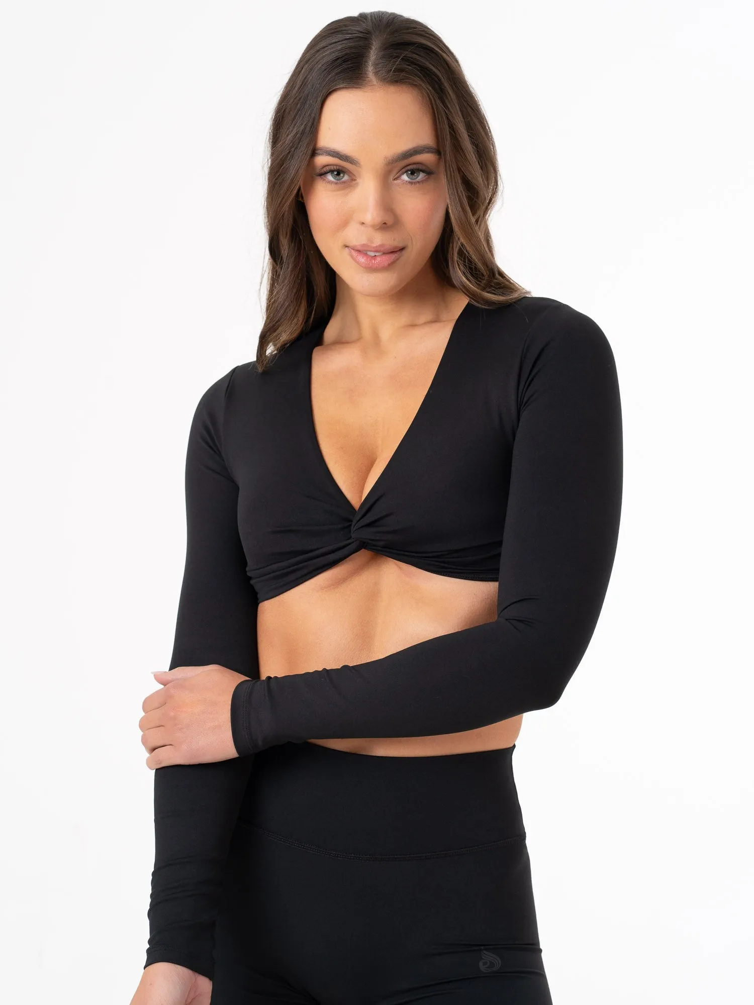 Breathable Mesh Insert NKD Knot Long Sleeve Top - Black