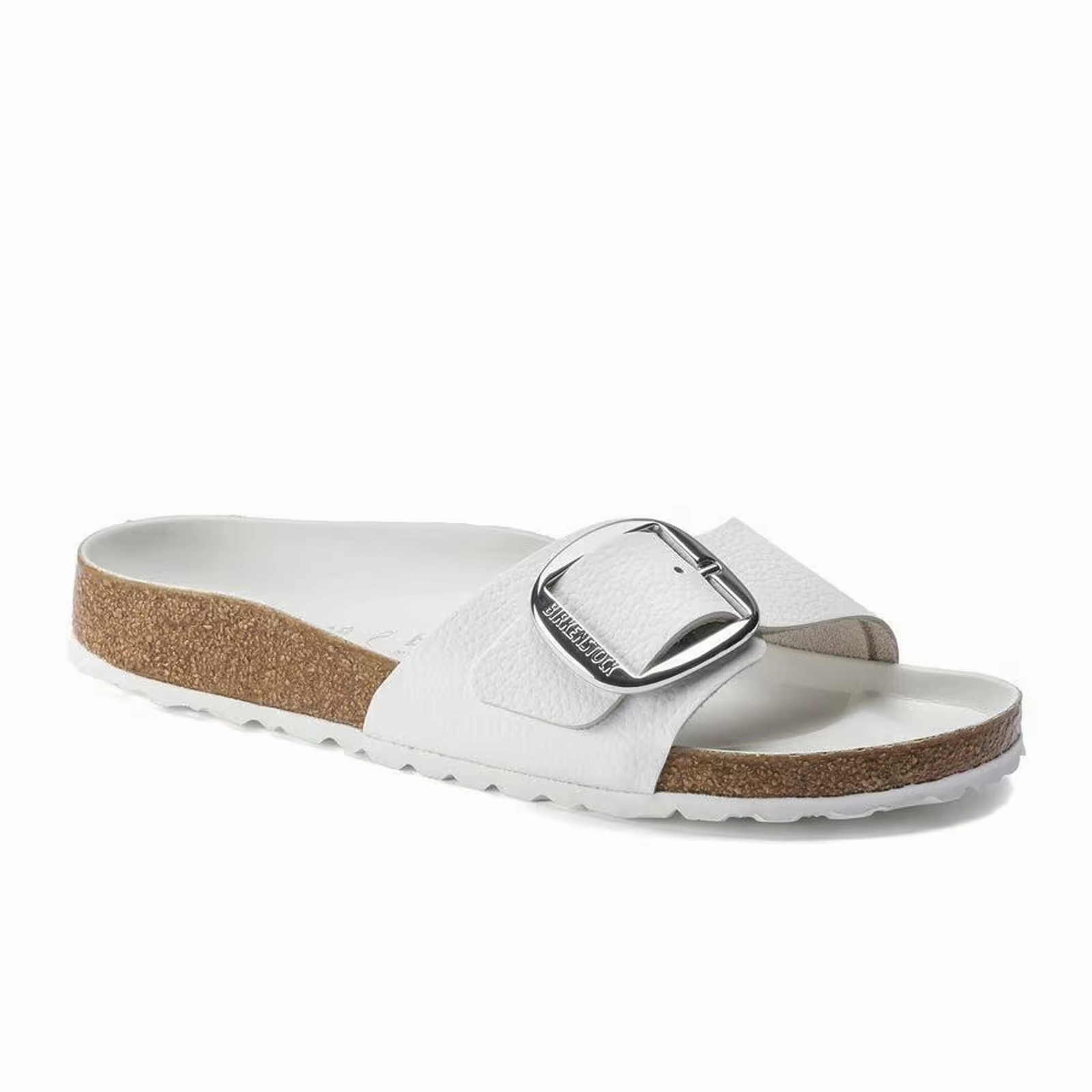 Supportive structure Customizable Fit Birkenstock Madrid Big Buckle Narrow Slide Sandal (Women) - White Leather