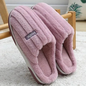 Home Cotton Slippers Women's Winter Plus Size Striped Plush Indoor Long Winter Walks Shock Absorbing