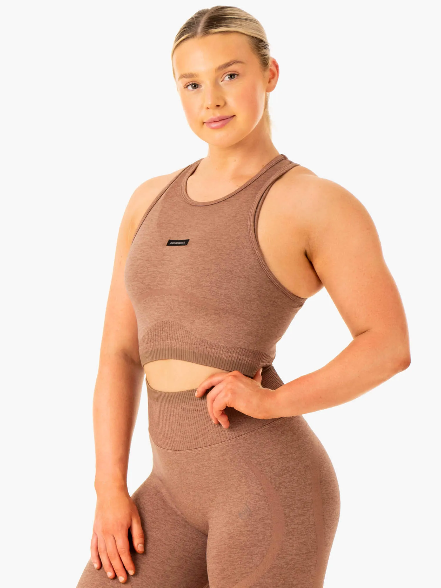 Slim Silhouette Excel Seamless Tank - Mocha Marl
