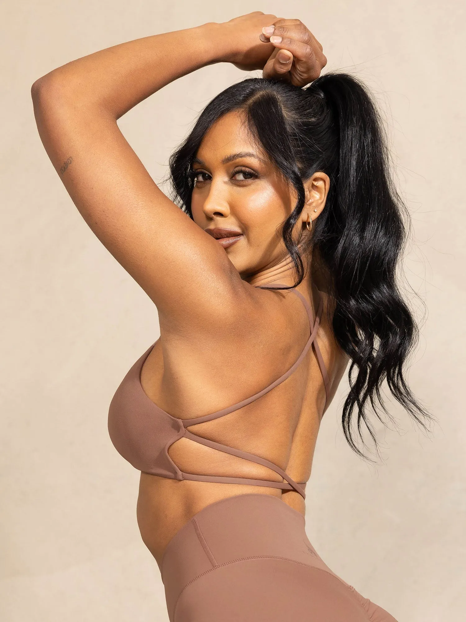 NKD Embody Sports Crop - Mocha Supportive Design Interlock Stitching